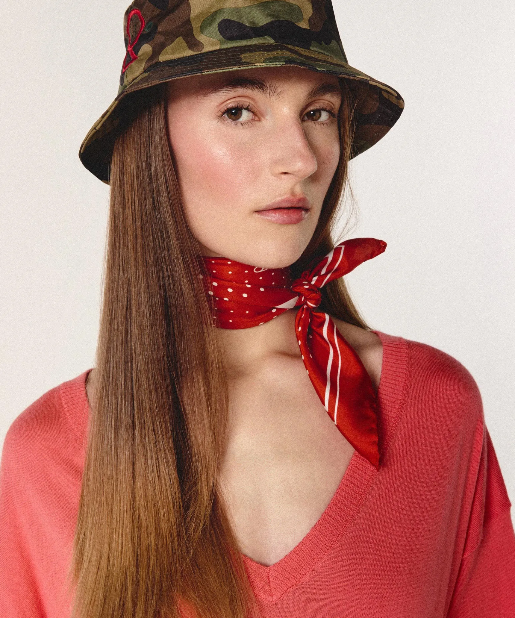 Sale Rodier Bandana en soie à pois orange rouille