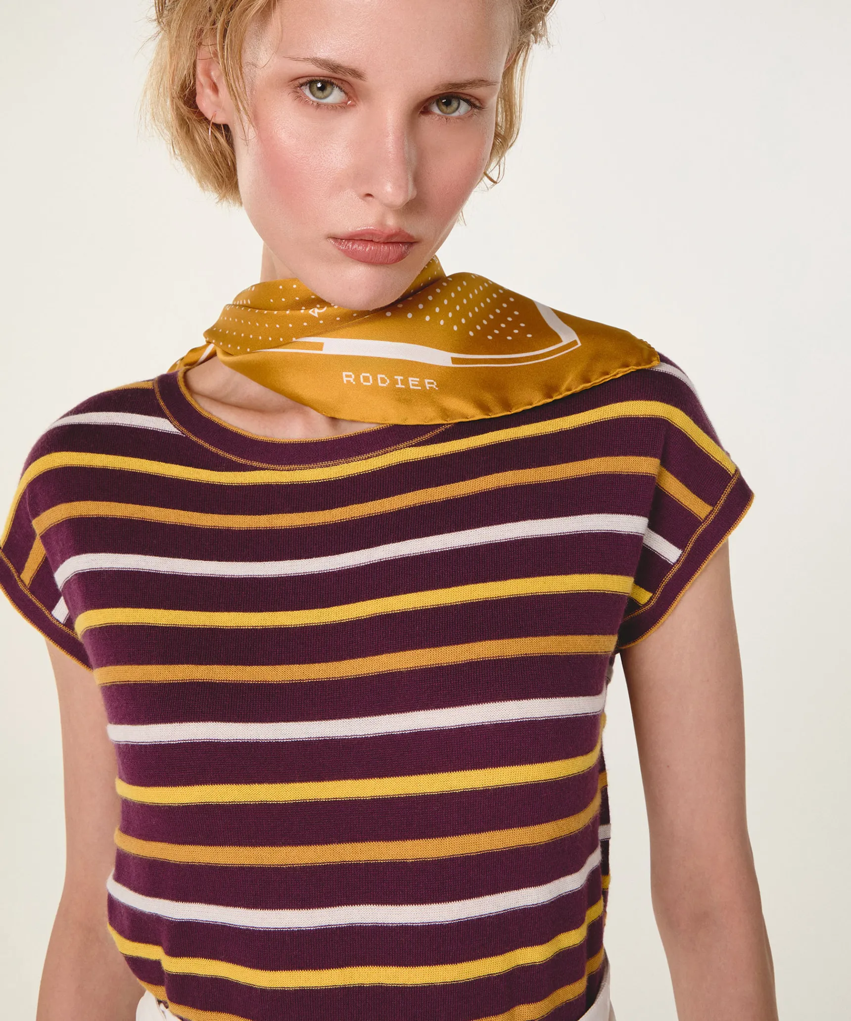 Discount Rodier Bandana en soie à pois jaune ocre