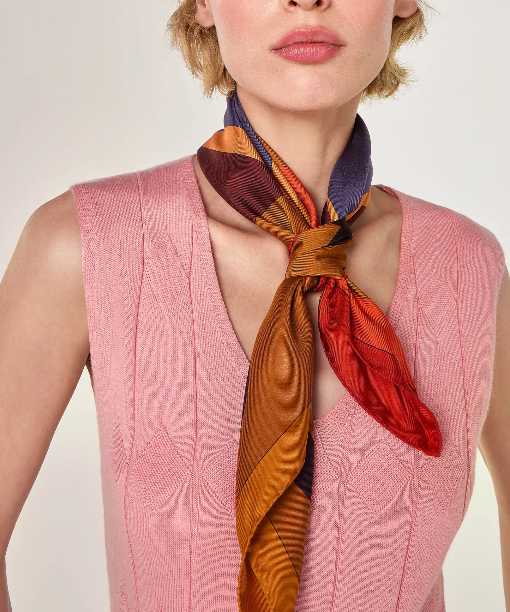 Discount Rodier Bandana en soie géométrique marron