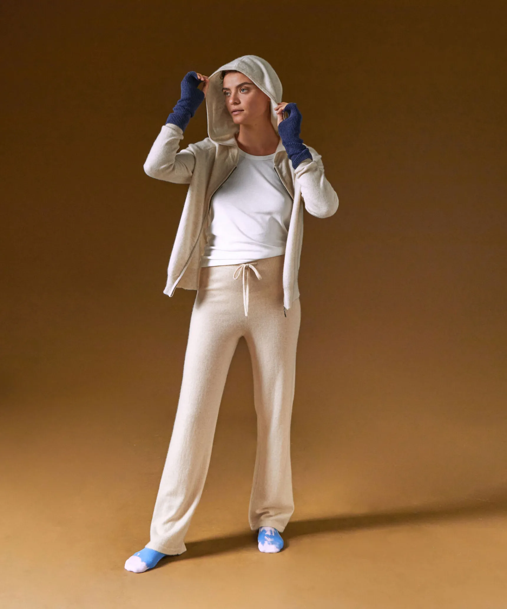 New Rodier Blouson à capuche en cachemire blanc crème