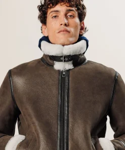 Clearance Rodier Blouson bombardier en peau lainée marron