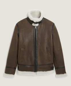 Clearance Rodier Blouson bombardier en peau lainée marron