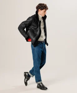 Clearance Rodier Blouson bombardier en peau lainée noir
