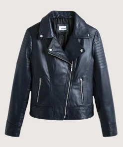 Rodier Blouson perfecto en cuir bleu nuit