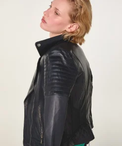 Rodier Blouson perfecto en cuir bleu nuit