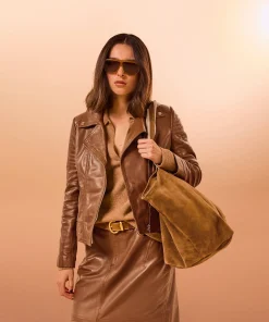 Clearance Rodier Blouson perfecto en cuir marron