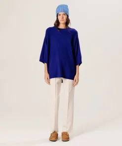 Clearance Rodier Bonnet bicolore en cachemire bleu outremer