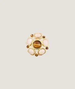 Clearance Rodier Broche multi-pierres quartz rose et œil de tigre DEAR CHARLOTTE X jaune or