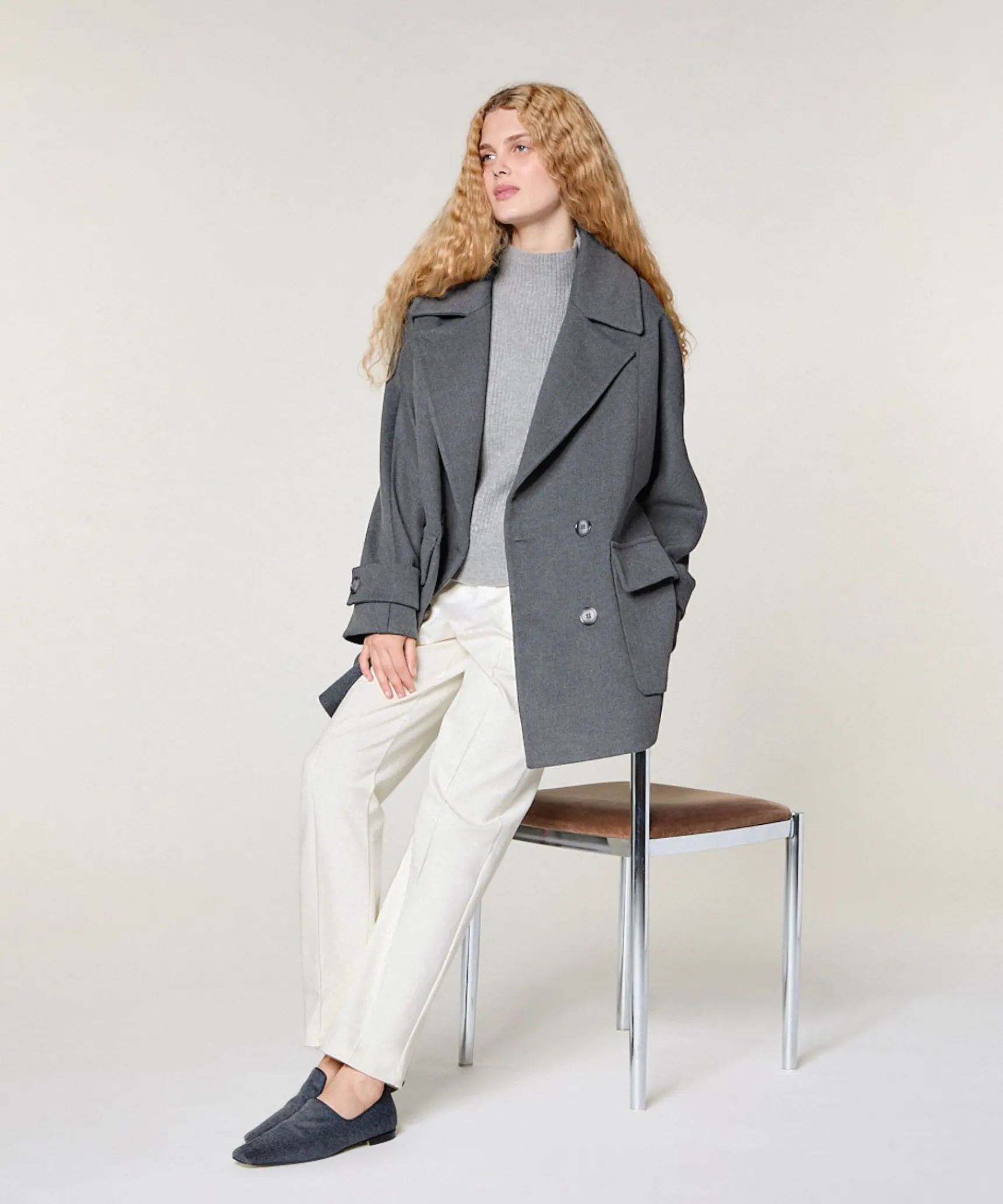 Sale Rodier Caban en laine gris chiné