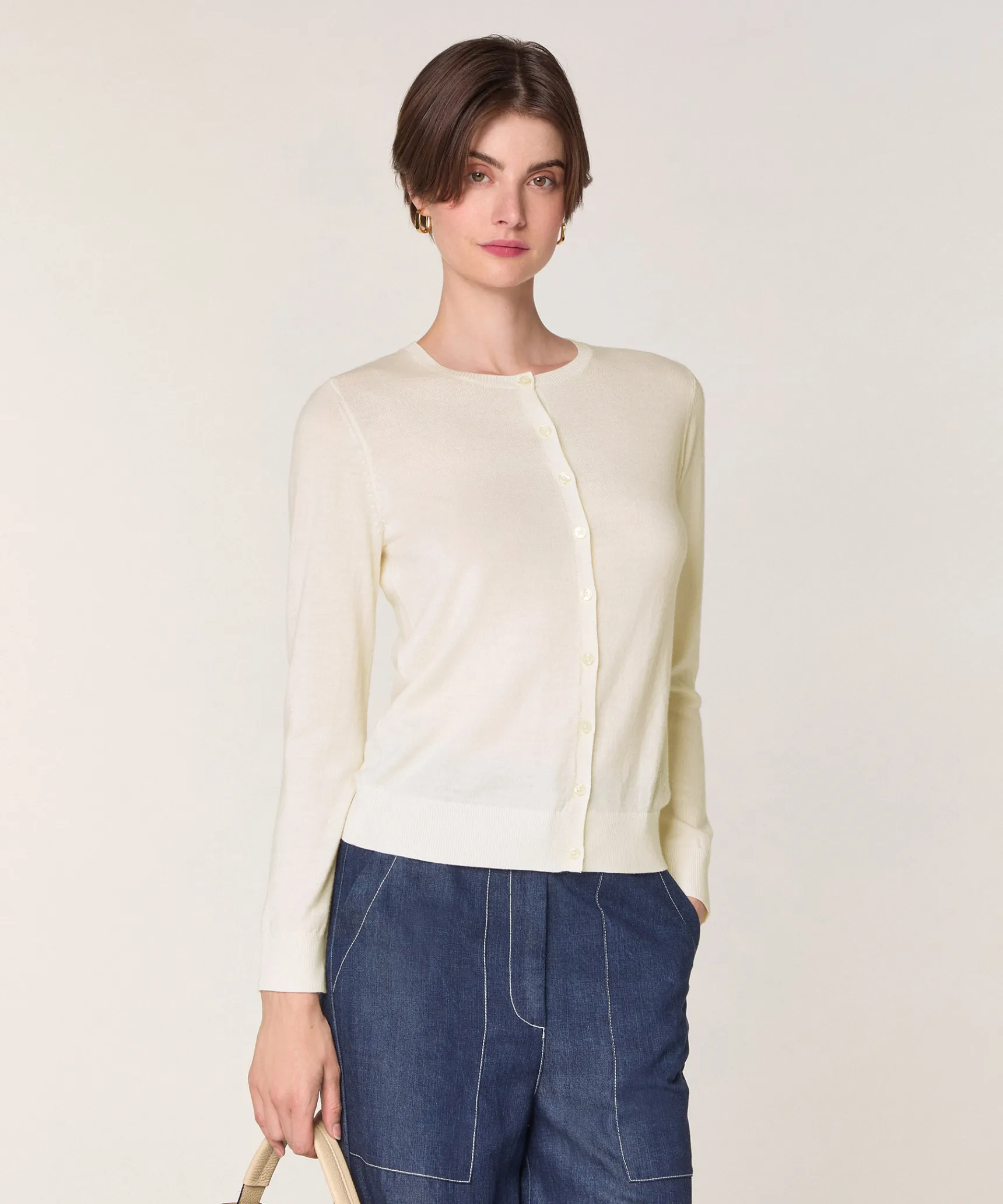 New Rodier Cardigan en laine mérinos blanc écru