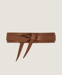 Hot Rodier Ceinture large à nouer en cuir marron foncé
