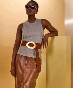 Best Rodier Ceinture large en cuir velours marron camel