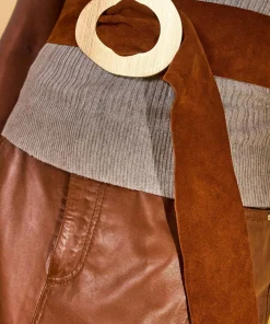 Best Rodier Ceinture large en cuir velours marron camel