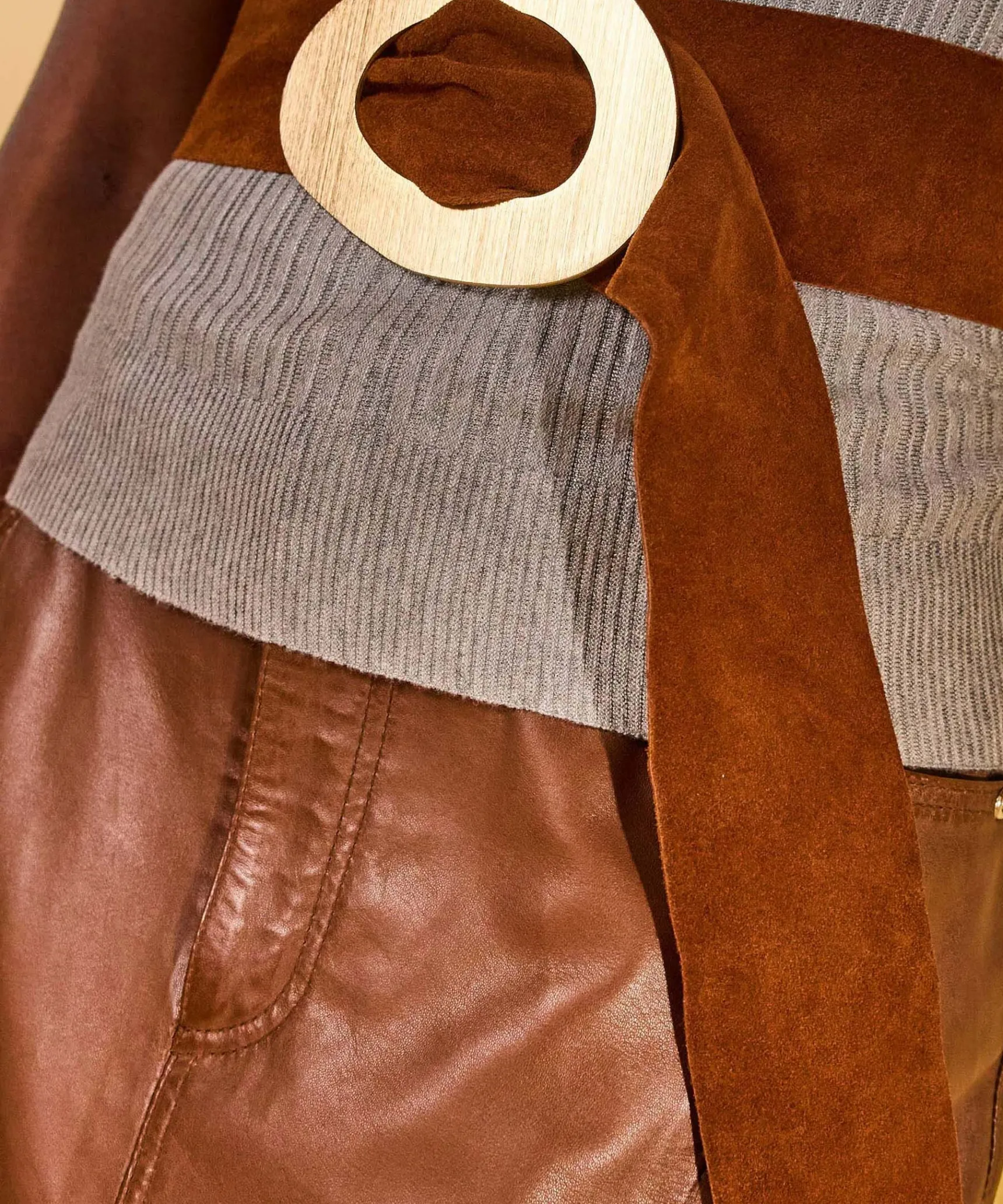 Best Rodier Ceinture large en cuir velours marron camel