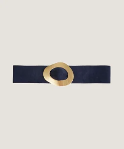 Rodier Ceinture large en cuir velours bleu marine