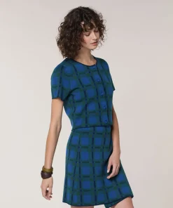 Rodier Chemise courte à carreaux en maille bleu
