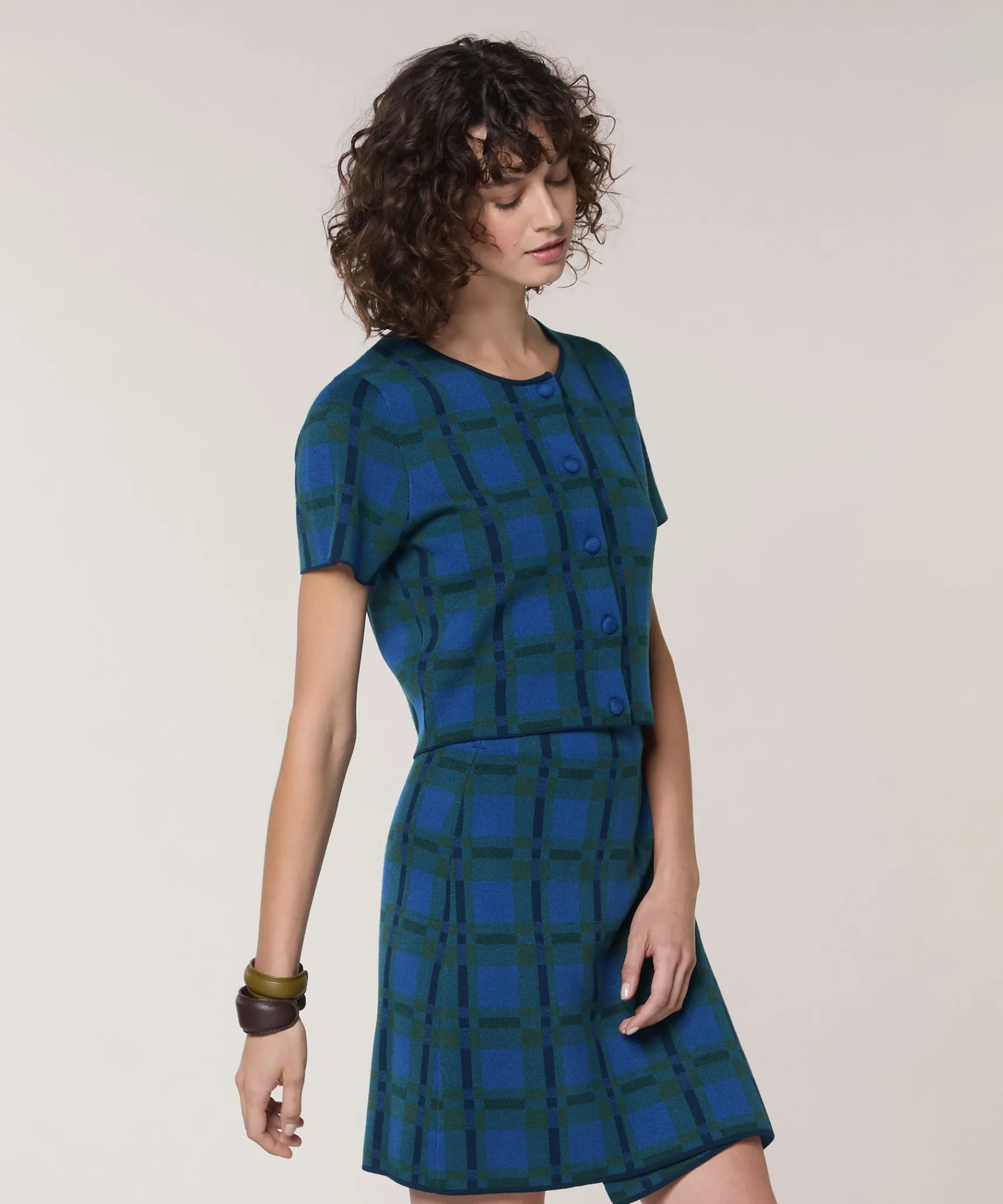 Rodier Chemise courte à carreaux en maille bleu