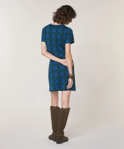 Rodier Chemise courte à carreaux en maille bleu