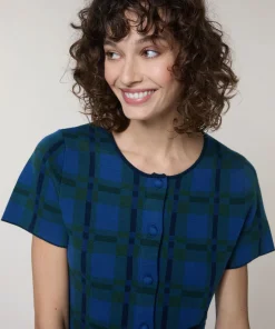 Rodier Chemise courte à carreaux en maille bleu