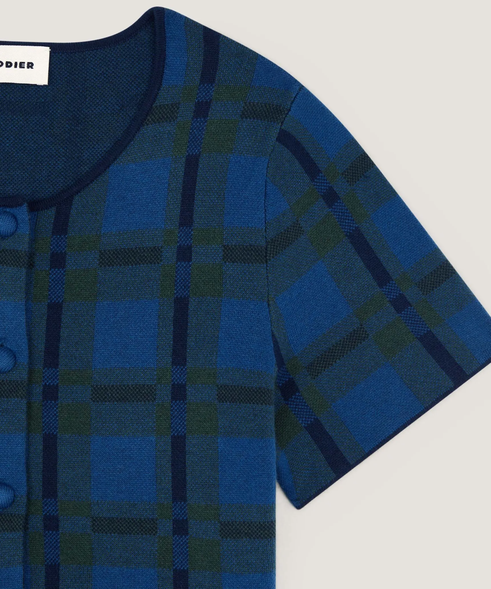 Rodier Chemise courte à carreaux en maille bleu