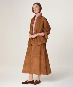 Discount Rodier Chemise en cuir de chèvre velours camel