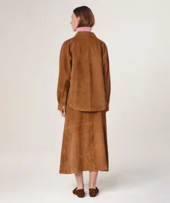 Discount Rodier Chemise en cuir de chèvre velours camel