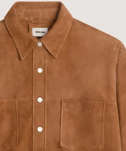 Discount Rodier Chemise en cuir de chèvre velours camel