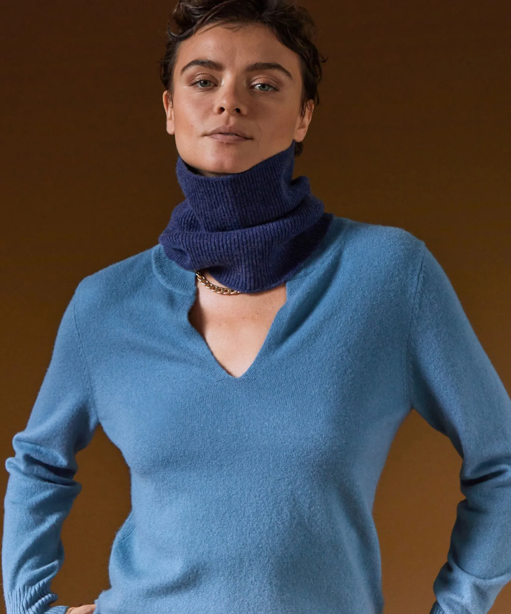 Clearance Rodier Col en cachemire bleu denim