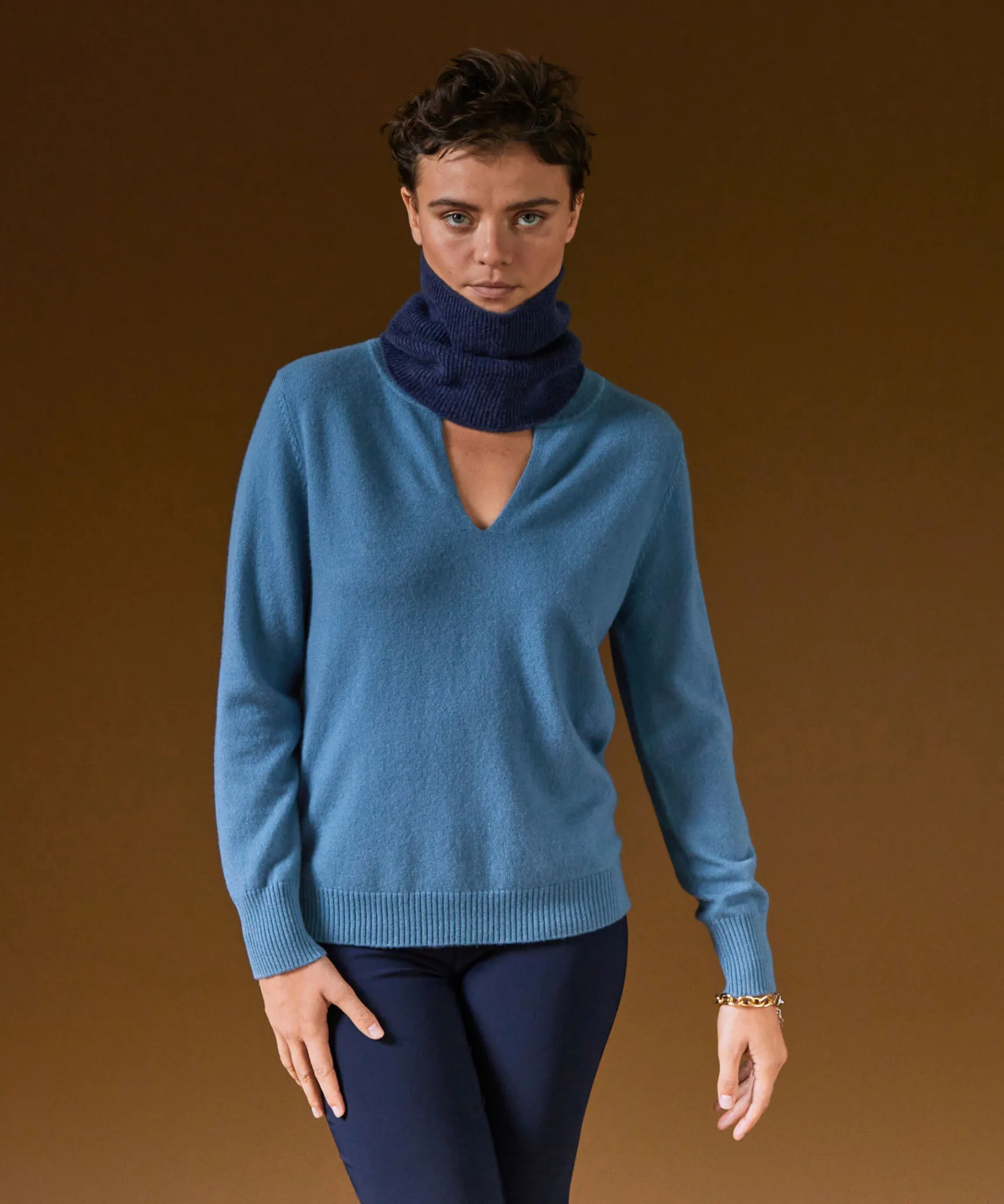 Clearance Rodier Col en cachemire bleu denim
