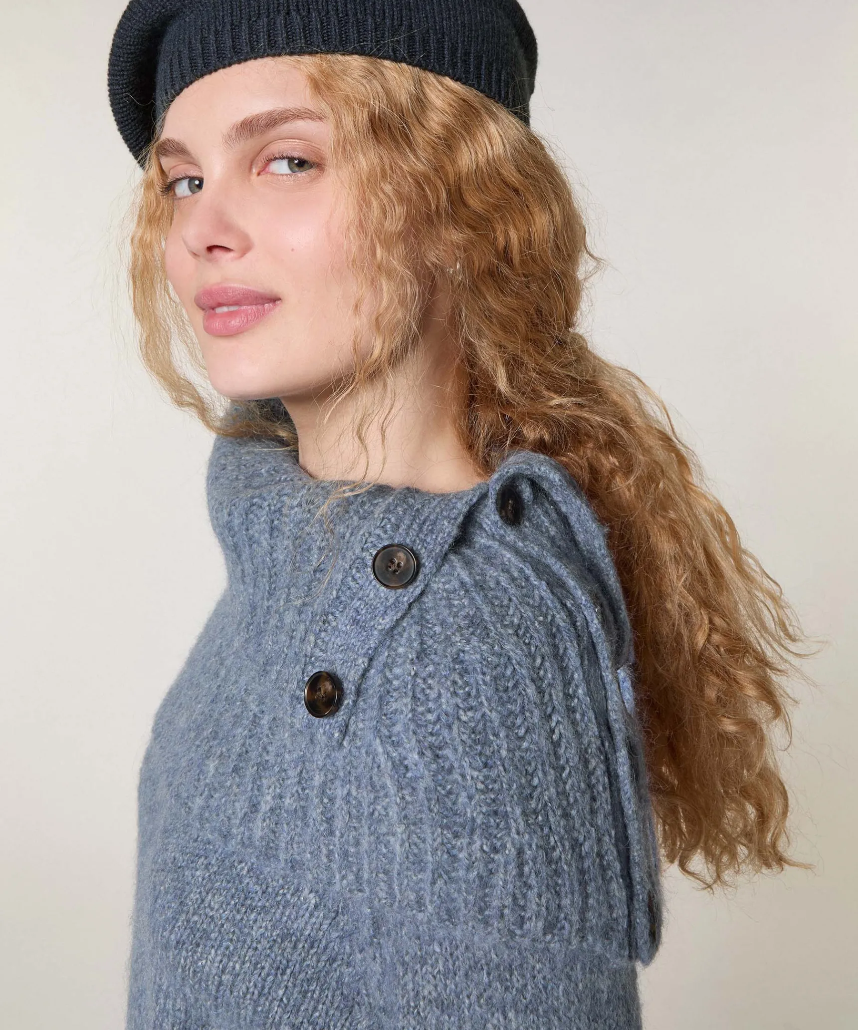 Hot Rodier Col en grosse maille bleu