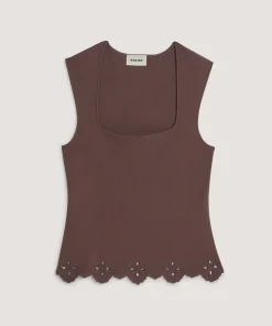 Clearance Rodier Débardeur brodé marron écorce