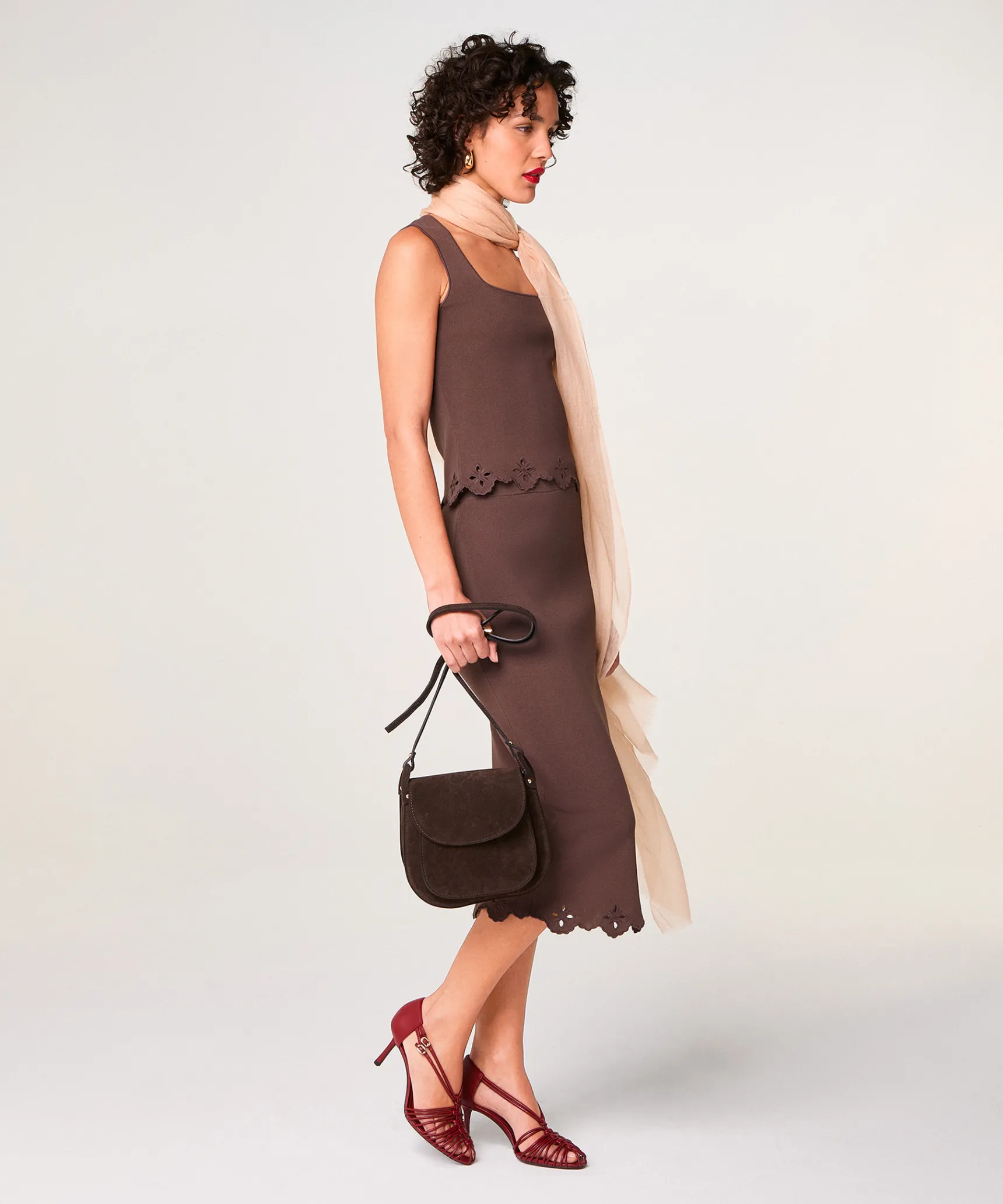 Clearance Rodier Débardeur brodé marron écorce