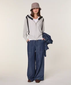 New Rodier Gilet à capuche en laine mérinos blanc
