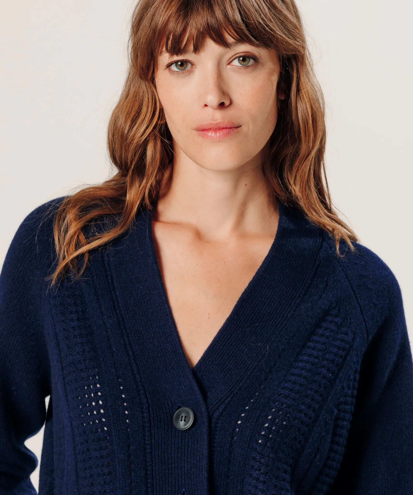 Outlet Rodier Gilet ajouré en cachemire bleu marine
