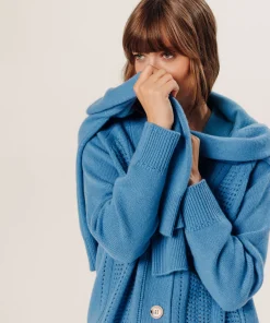 Rodier Gilet ajouré en cachemire bleu gris
