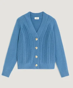 Rodier Gilet ajouré en cachemire bleu gris