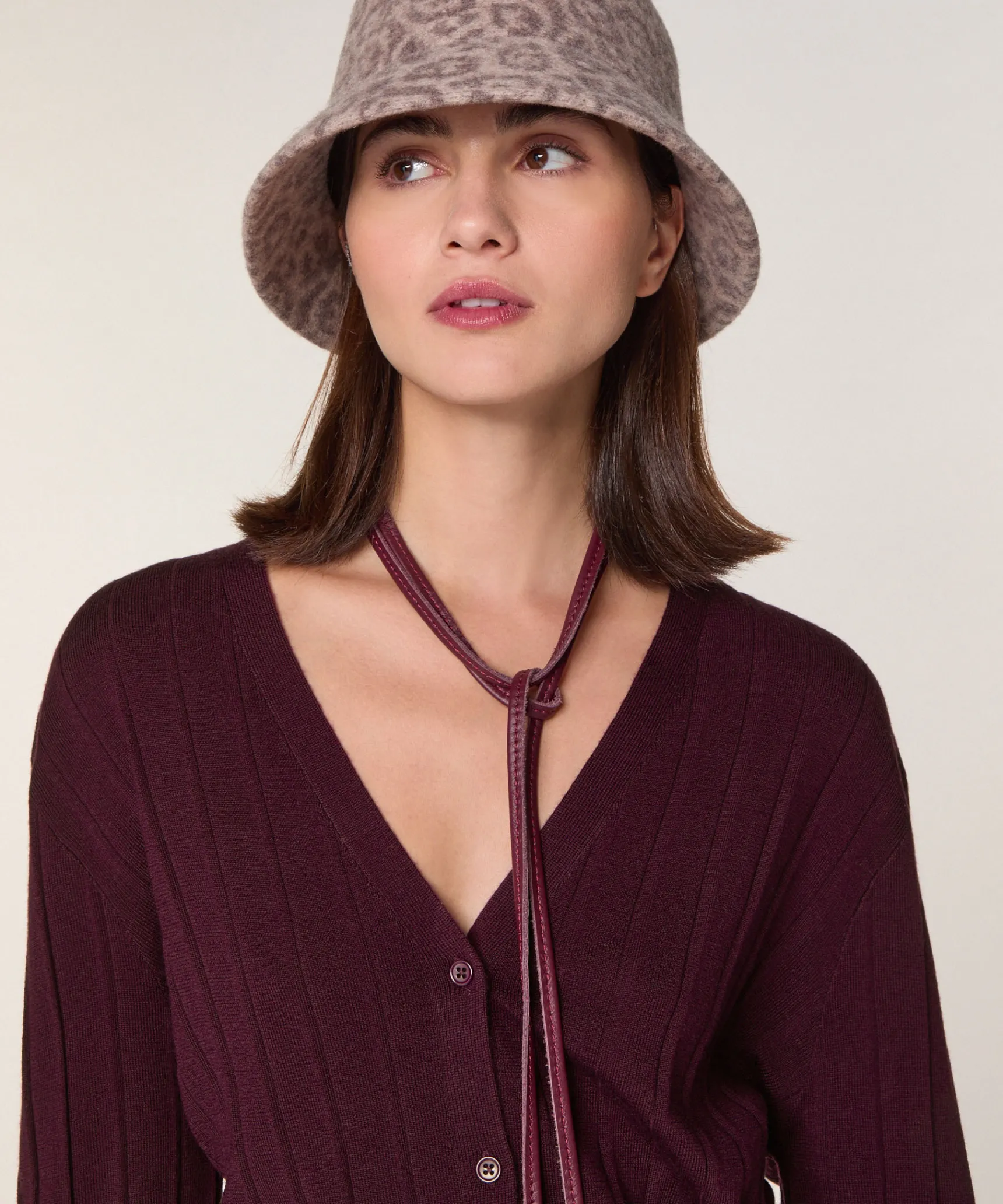 New Rodier Gilet court en laine mérinos violet aubergine
