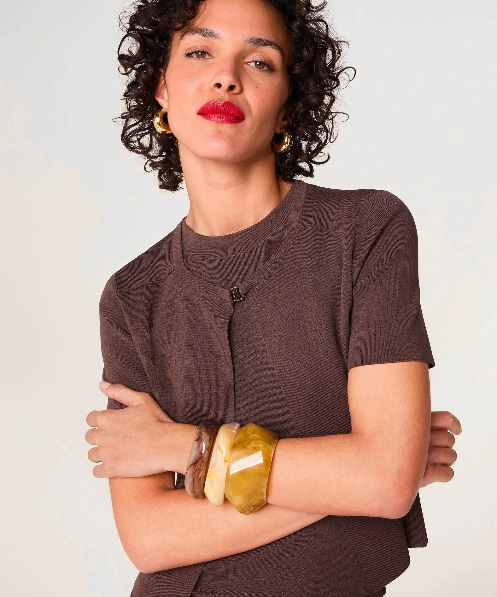 Rodier Gilet court manches courtes marron écorce