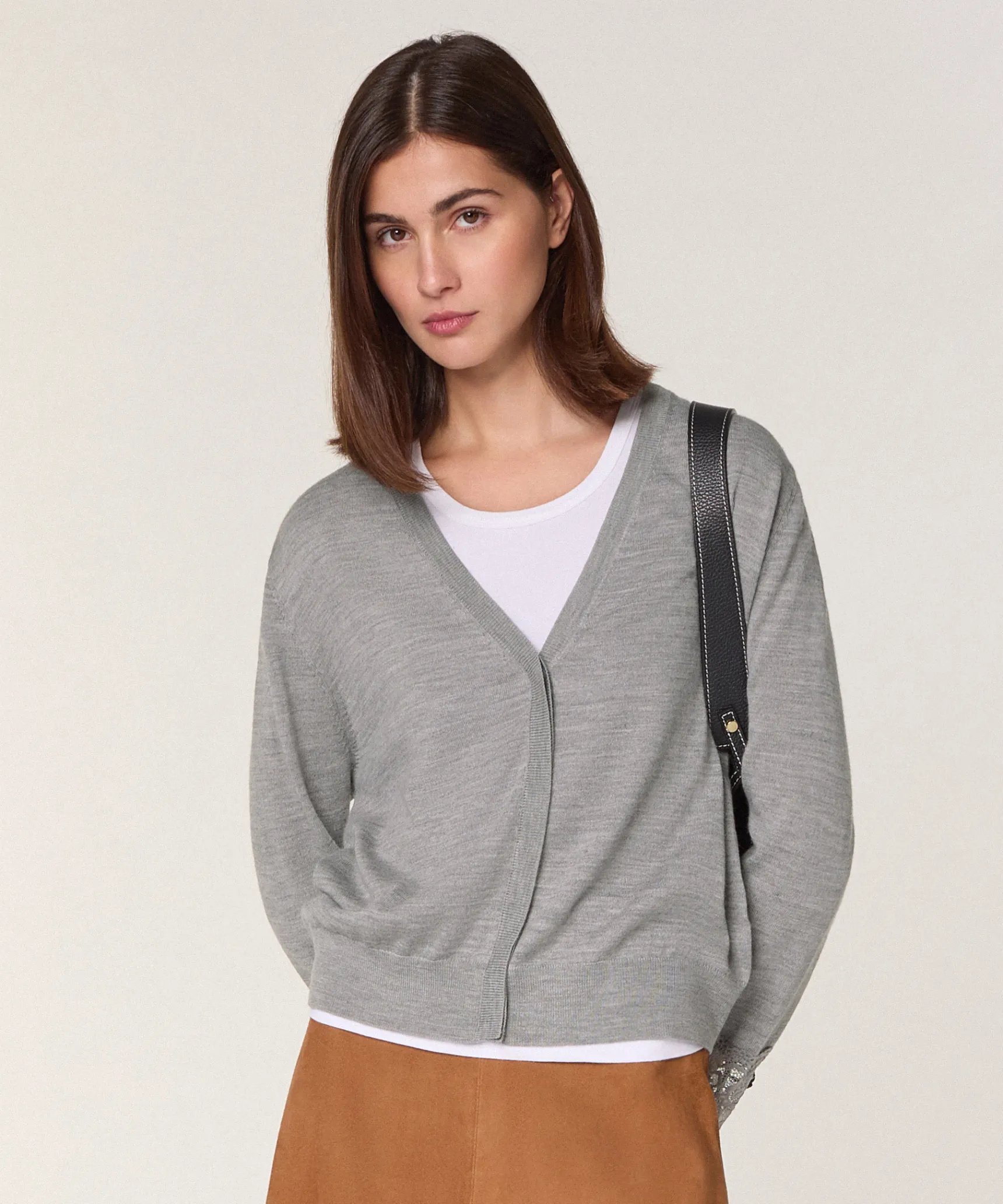Rodier Gilet dentelle en laine gris foncé