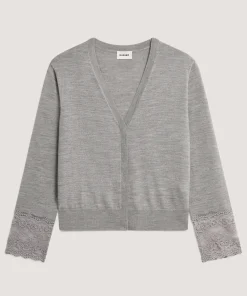 Rodier Gilet dentelle en laine gris foncé
