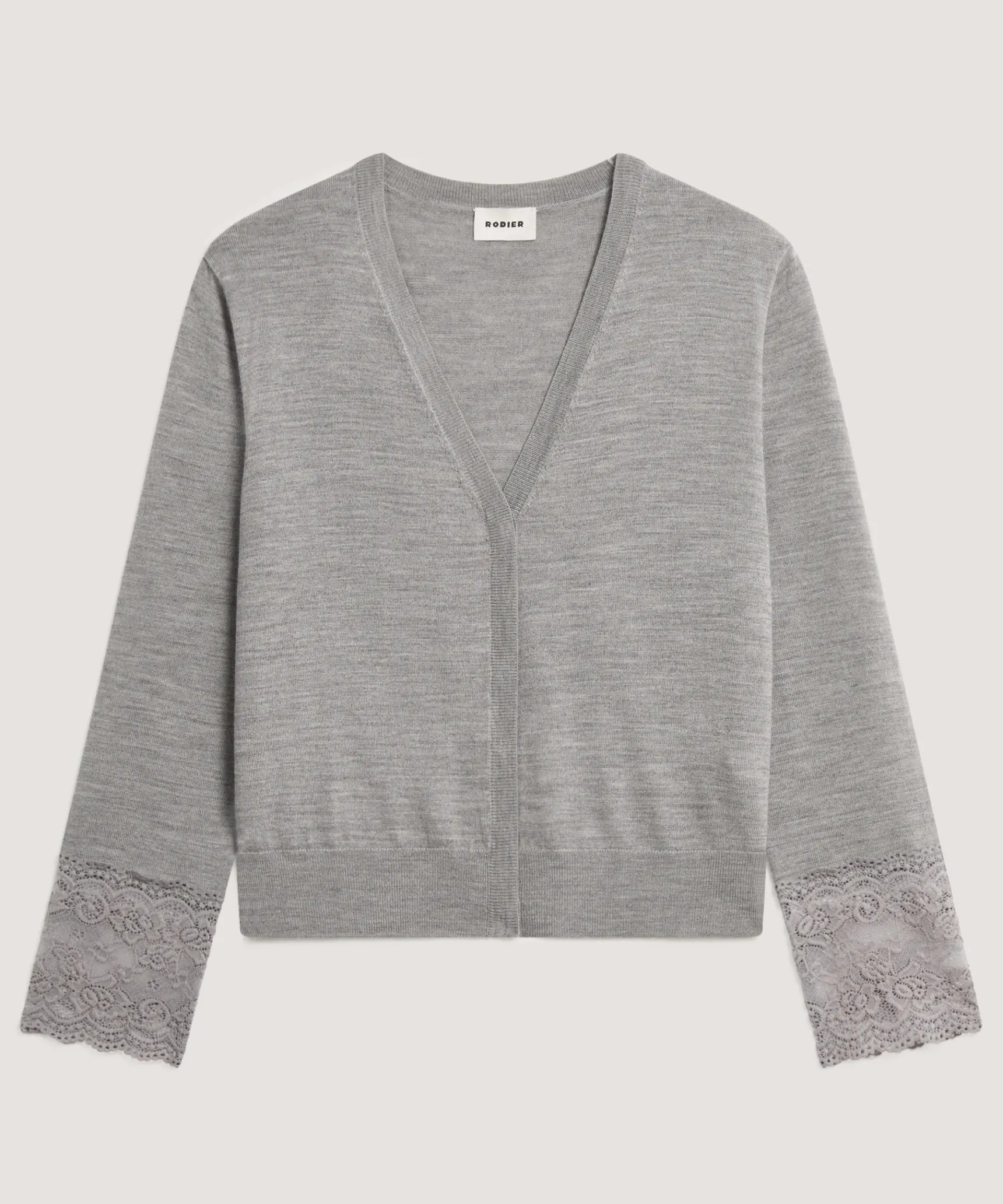 Rodier Gilet dentelle en laine gris foncé
