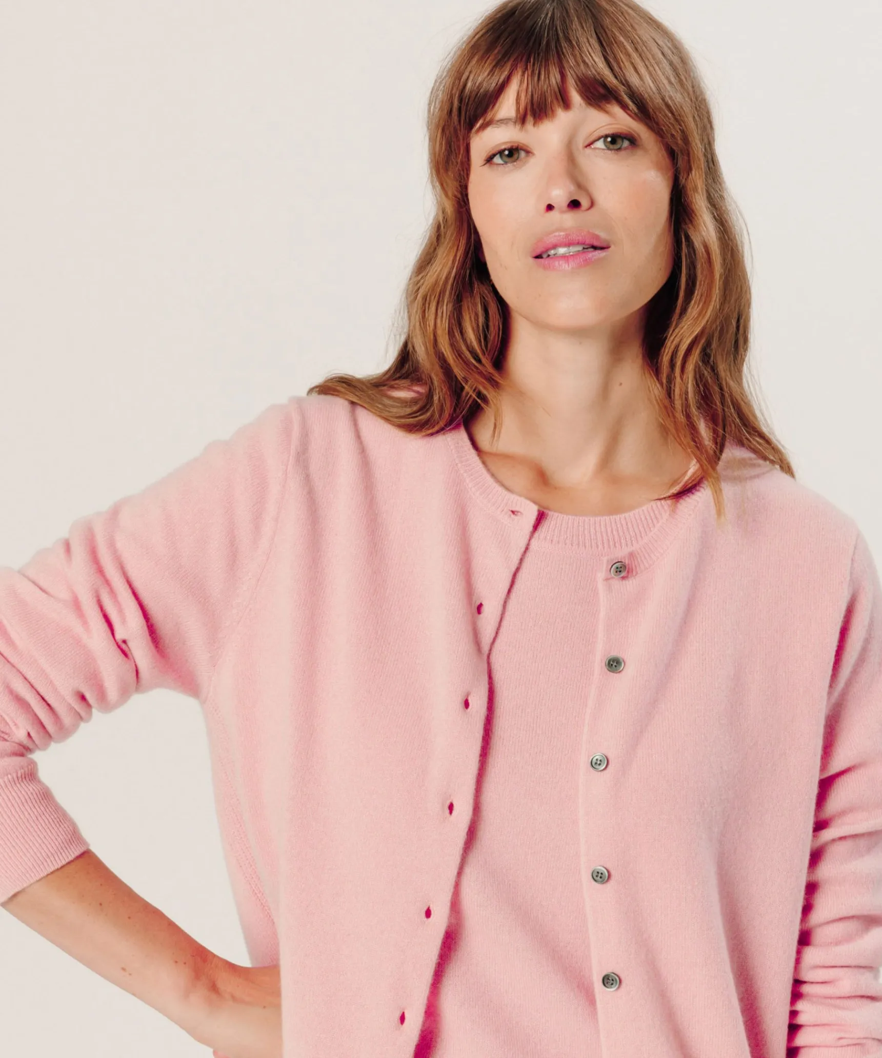 Best Rodier Gilet en cachemire rose poudre