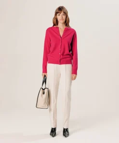 Outlet Rodier Gilet en cachemire rose geranium