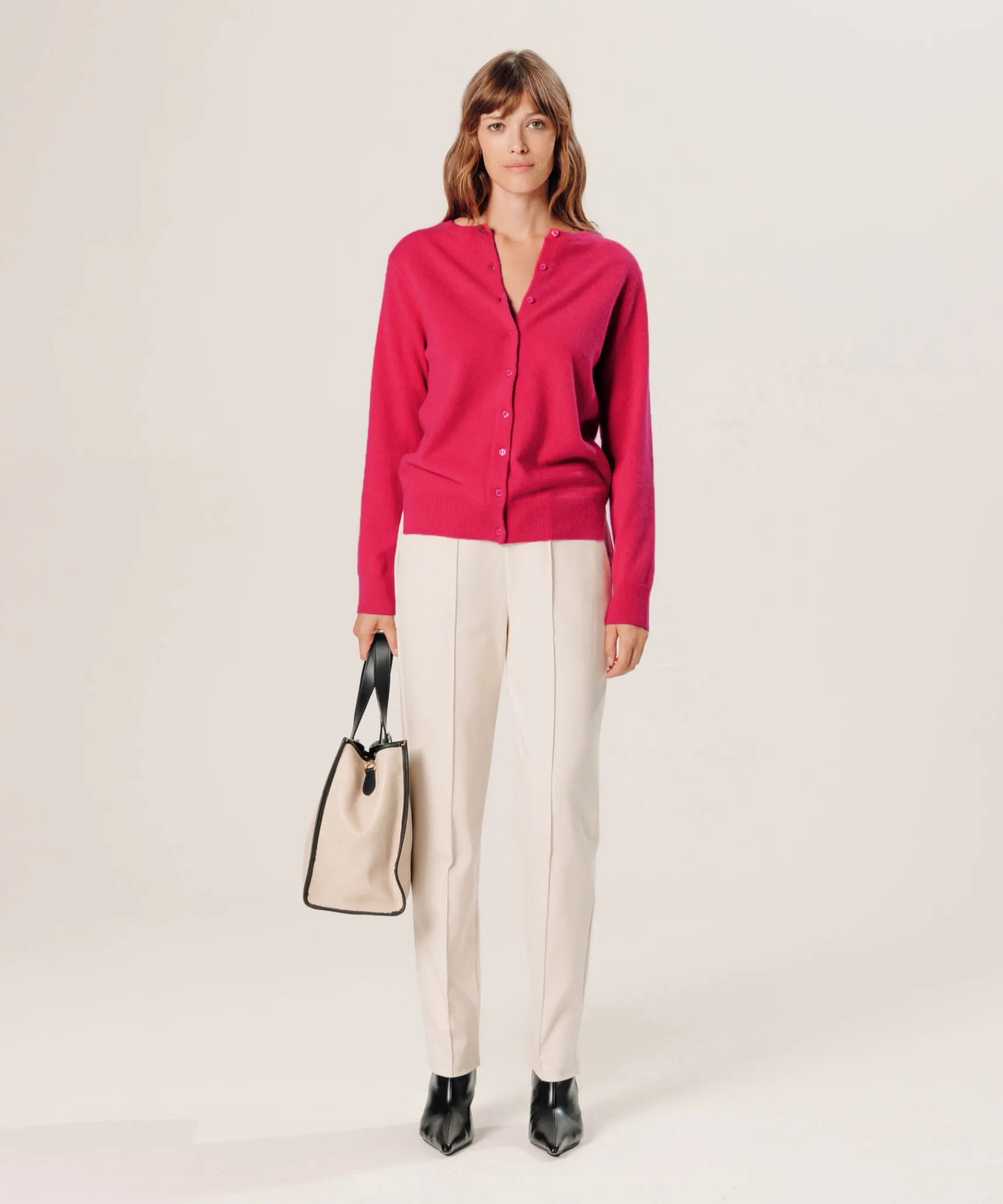 Outlet Rodier Gilet en cachemire rose geranium