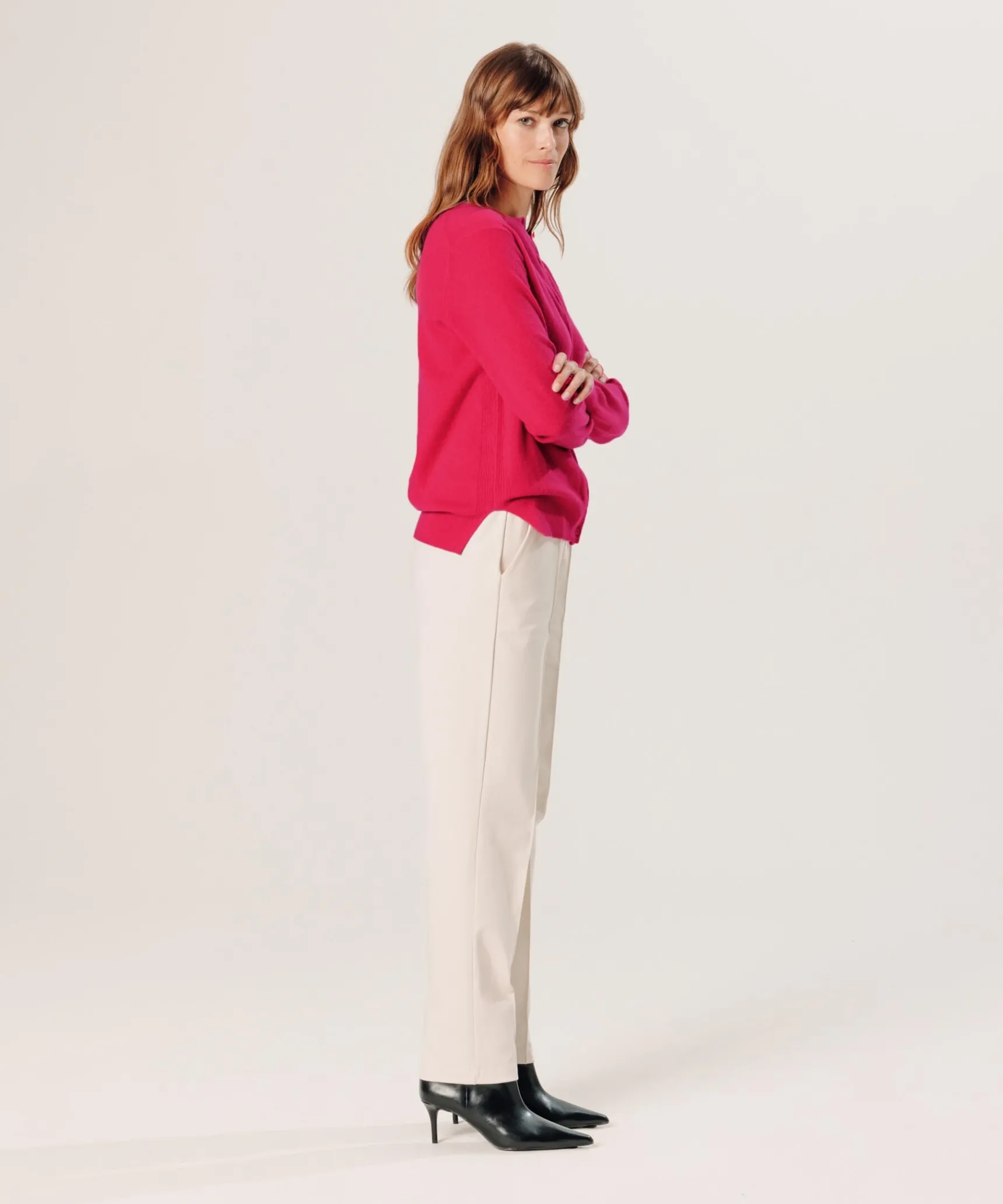 Outlet Rodier Gilet en cachemire rose geranium