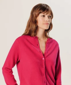 Outlet Rodier Gilet en cachemire rose geranium