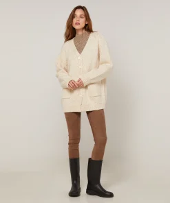 New Rodier Gilet oversize ajouré en coton et laine blanc ivoire