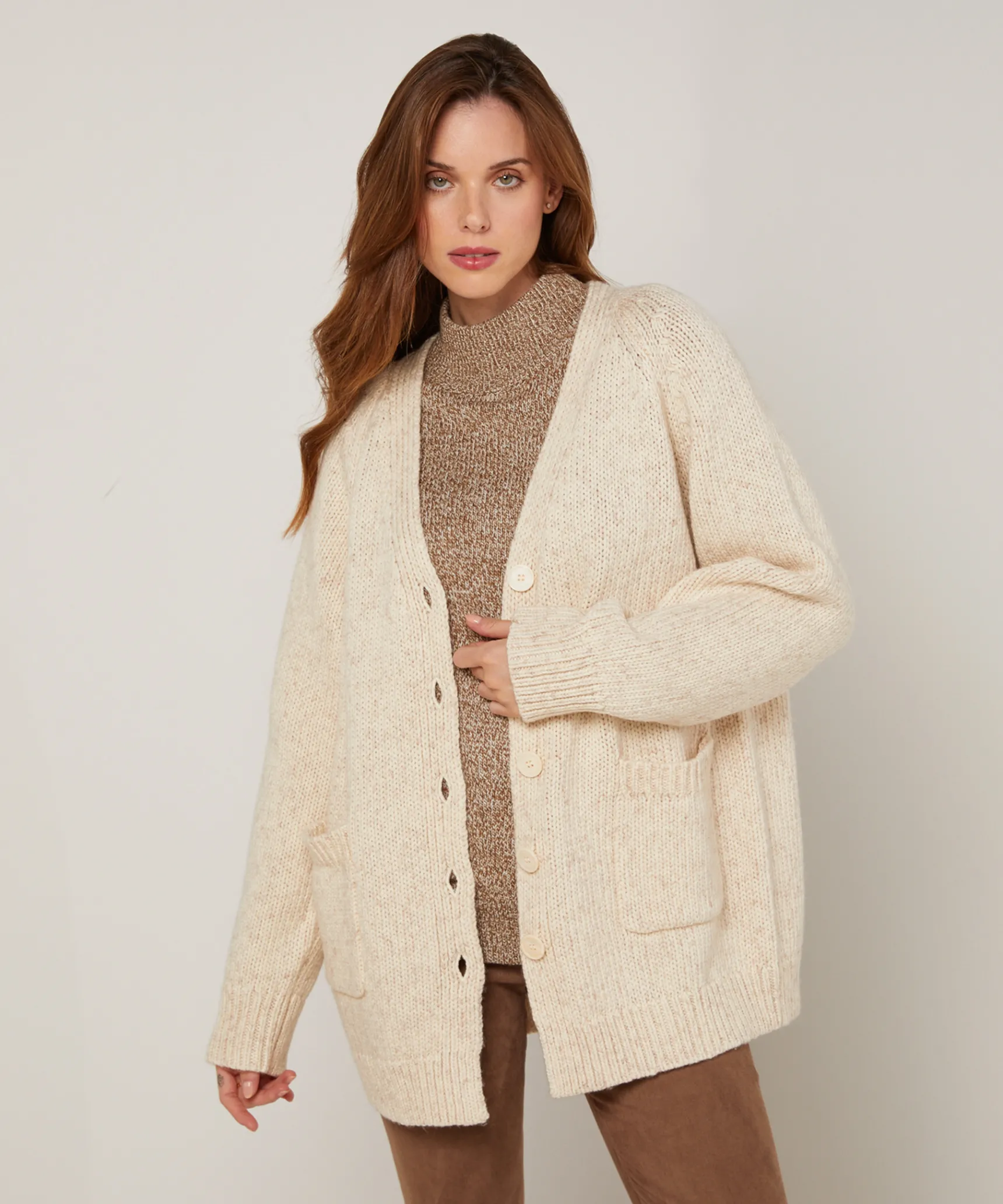 New Rodier Gilet oversize ajouré en coton et laine blanc ivoire