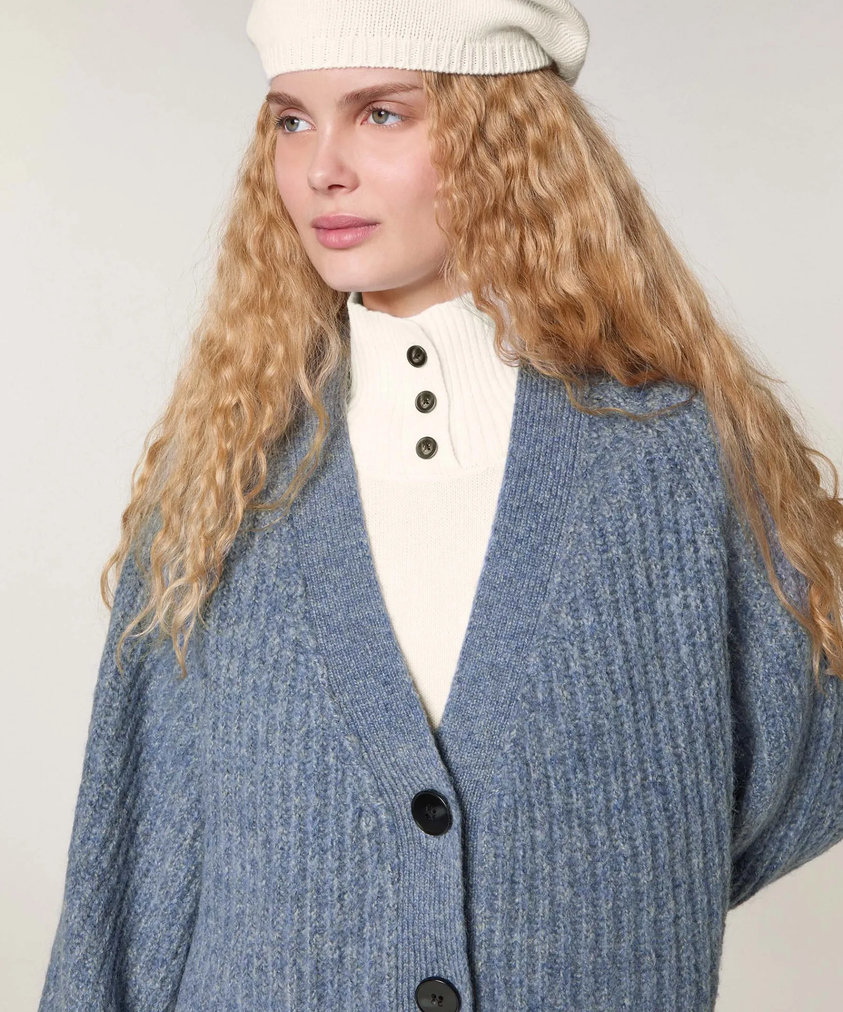 Online Rodier Gilet oversize grosse maille bleu