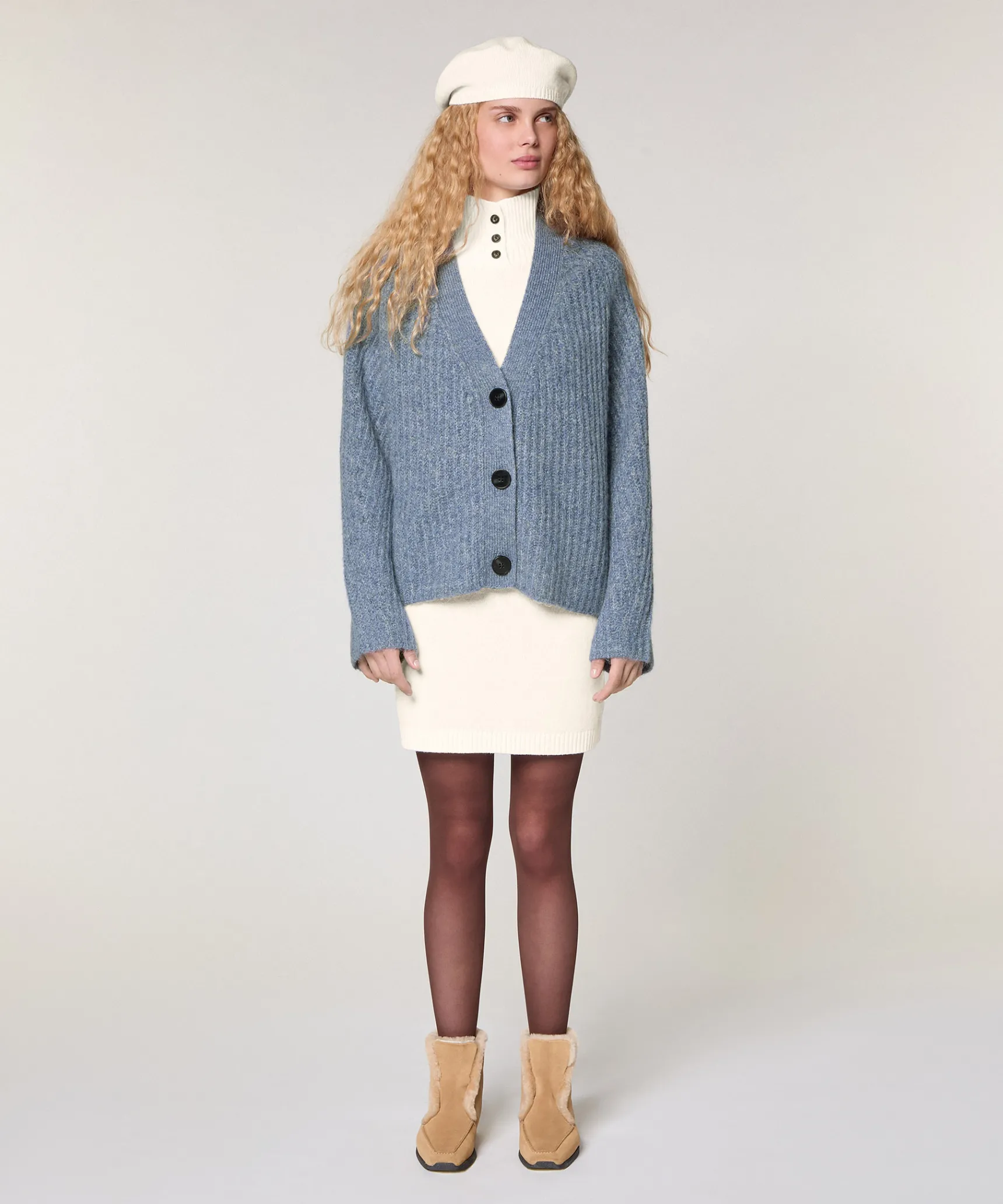 Online Rodier Gilet oversize grosse maille bleu